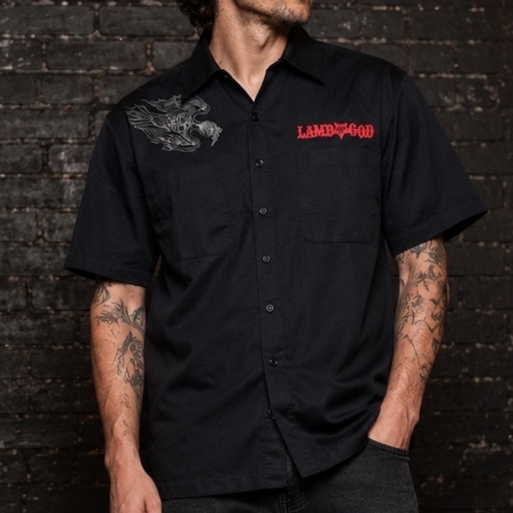 Lamb of God Black Work Shirt Medium Bravado Button Front Band Merch Metalcore
